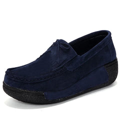 Gecompenseerde suède loafers met franjes, Blauw