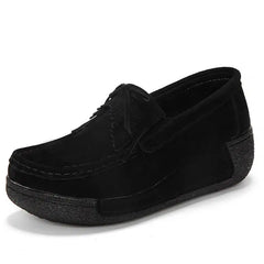 Gecompenseerde suède loafers met franjes, Zwart