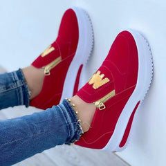 Loafers met plateauzool en rits voor dames, Rood