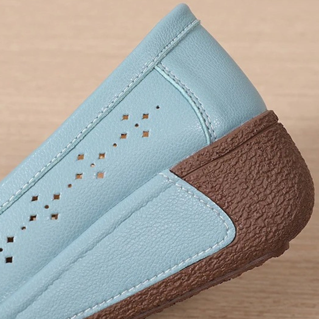 Geperforeerde loafers met sleehak van leer voor dames