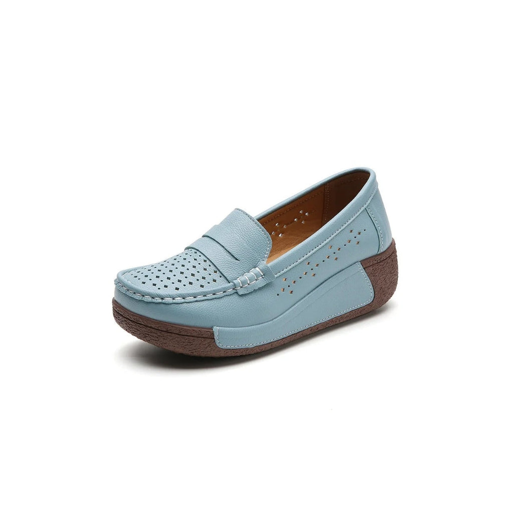 Geperforeerde loafers met sleehak van leer voor dames