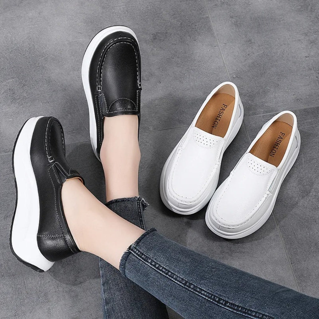 Loafers met dikke zool voor dames van synthetisch leer