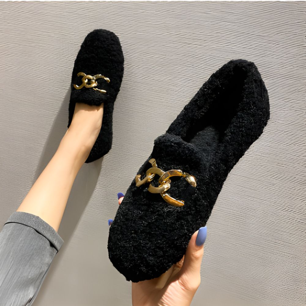 Soepele winter loafers met bouclé en bont voor dames