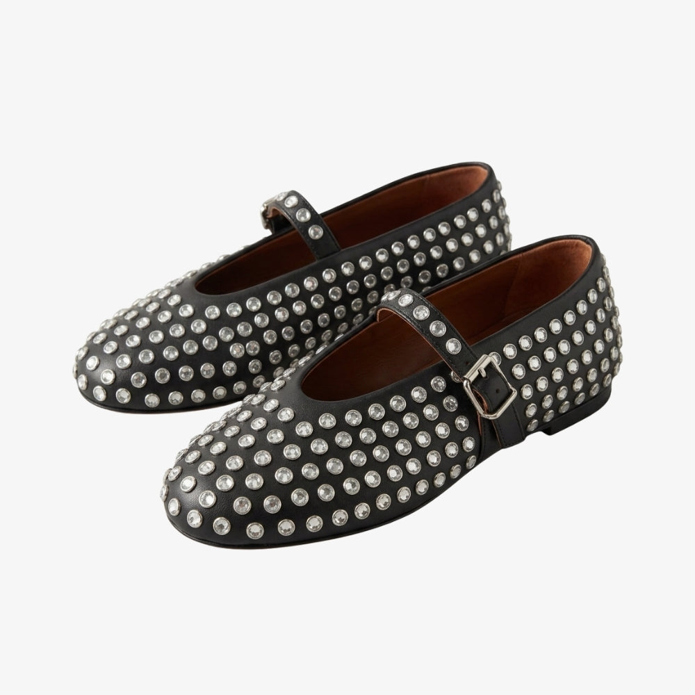 Mary Jane ballerina loafers voor dames met kristallen