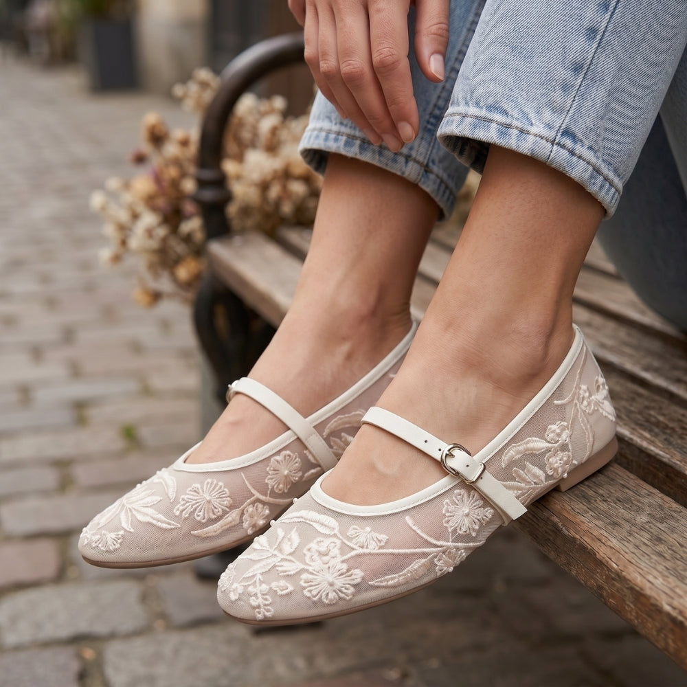 Ballerina loafer met wit borduurwerk voor dames