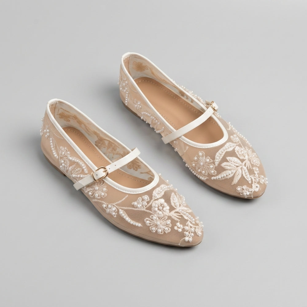 Ballerina loafer met wit borduurwerk voor dames