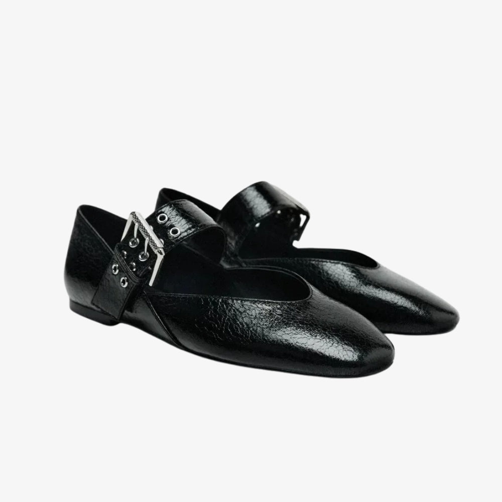 Lak ballerina loafers voor dames met maxi gesp