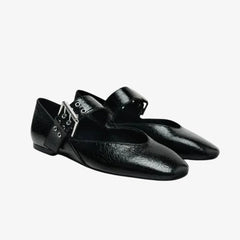 Lak ballerina loafers voor dames met maxi gesp, Zwart