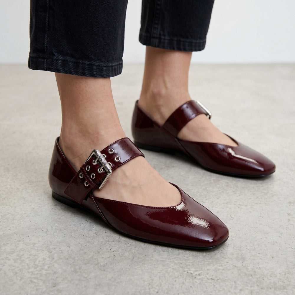 Lak ballerina loafers voor dames met maxi gesp