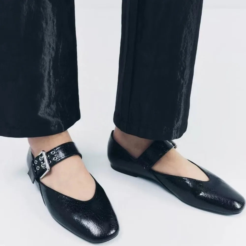 Lak ballerina loafers voor dames met maxi gesp