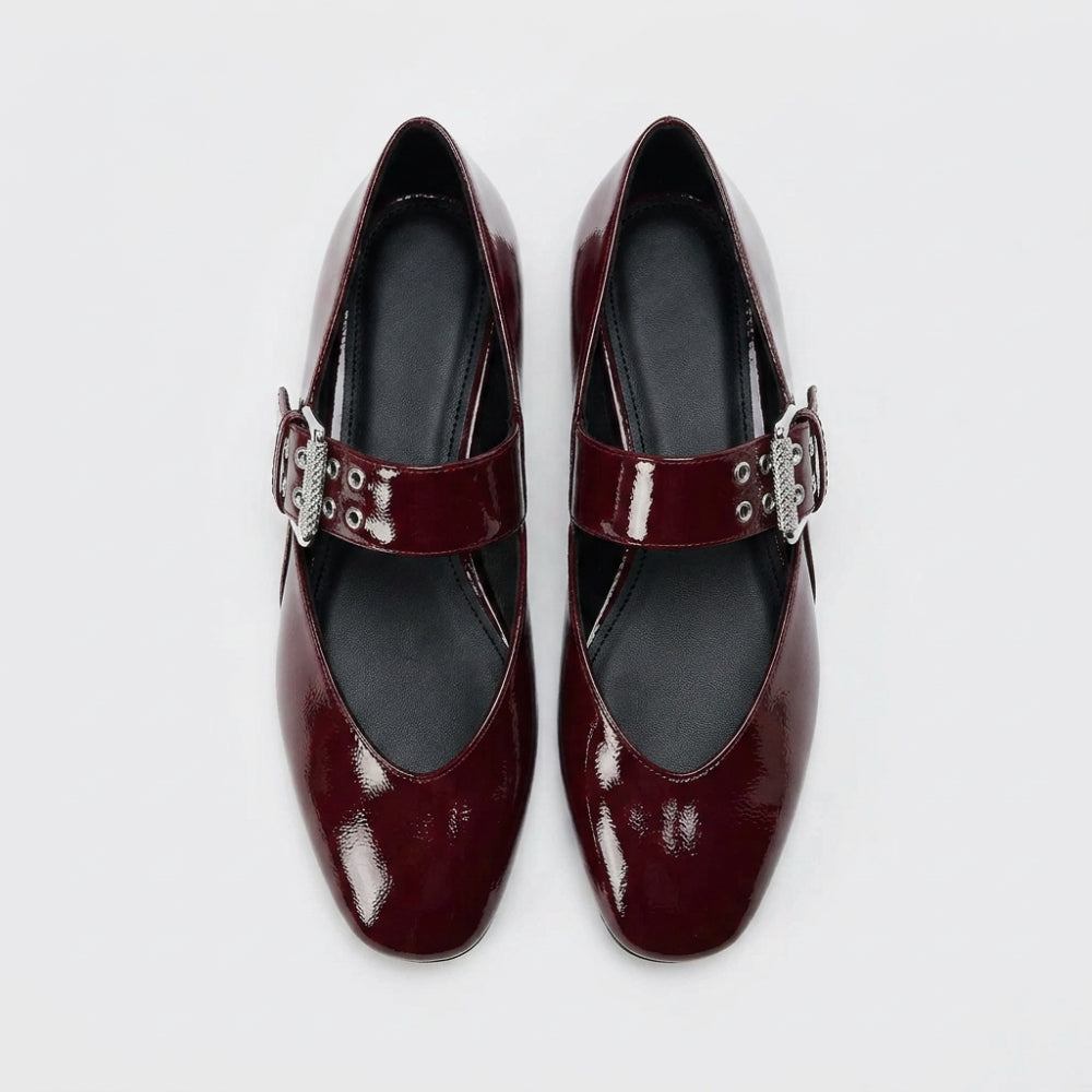 Lak ballerina loafers voor dames met maxi gesp