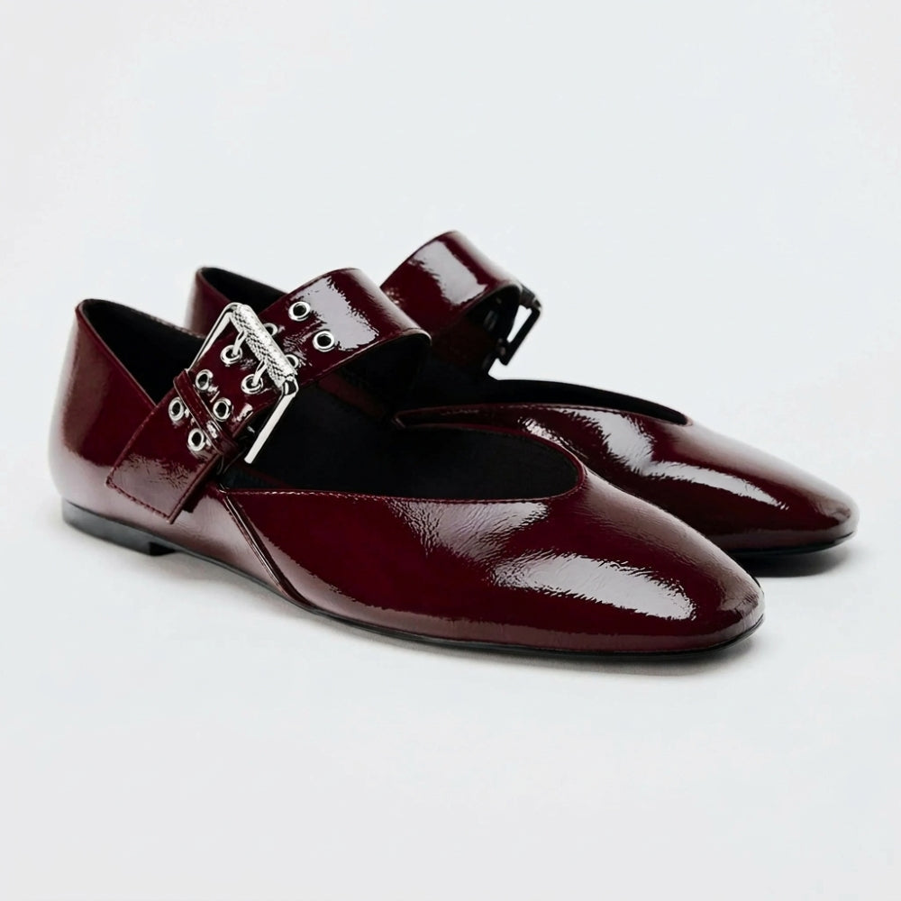 Lak ballerina loafers voor dames met maxi gesp