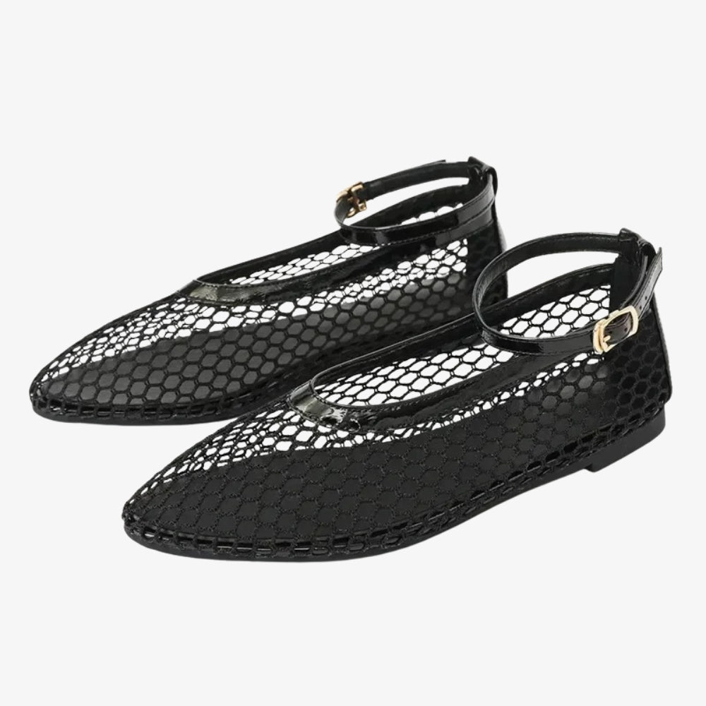 Ballerina loafers van net met enkelbandje voor dames