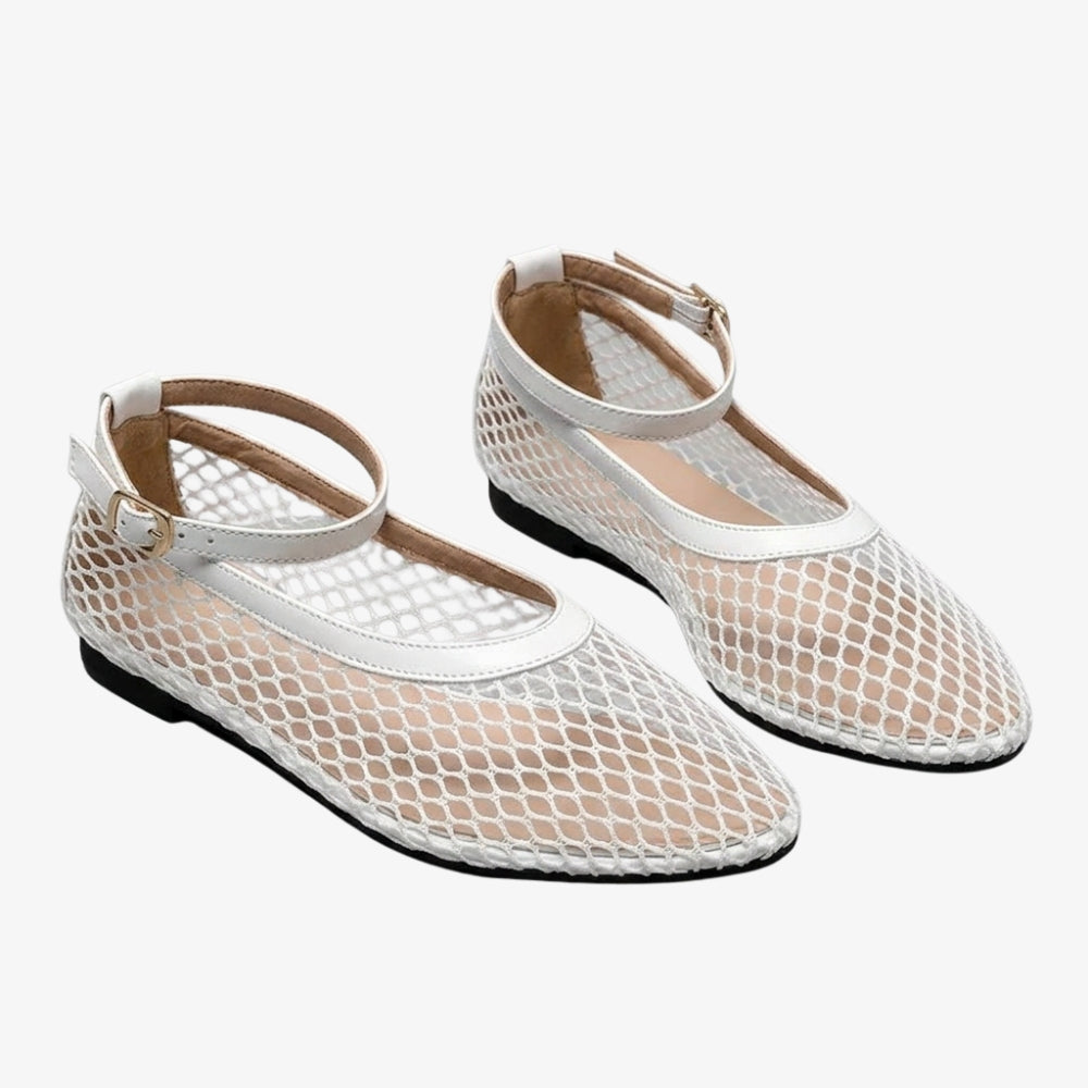 Ballerina loafers van net met enkelbandje voor dames