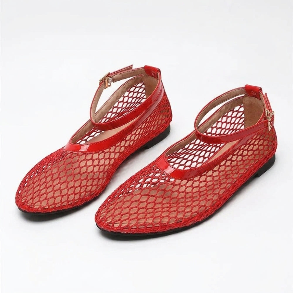 Ballerina loafers van net met enkelbandje voor dames