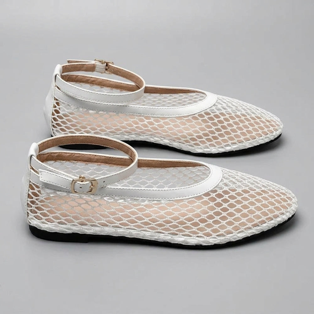 Ballerina loafers van net met enkelbandje voor dames