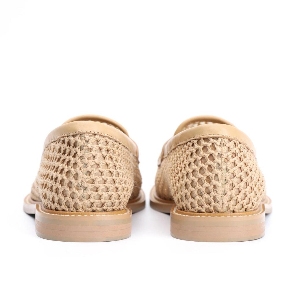 Beige loafers van mesh en leer voor dames