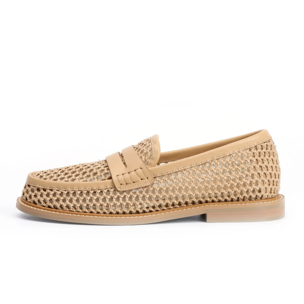 Beige loafers van mesh en leer voor dames