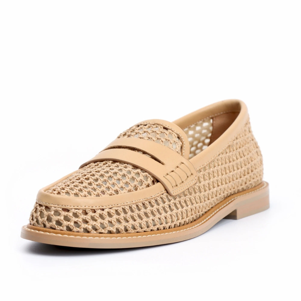 Beige loafers van mesh en leer voor dames