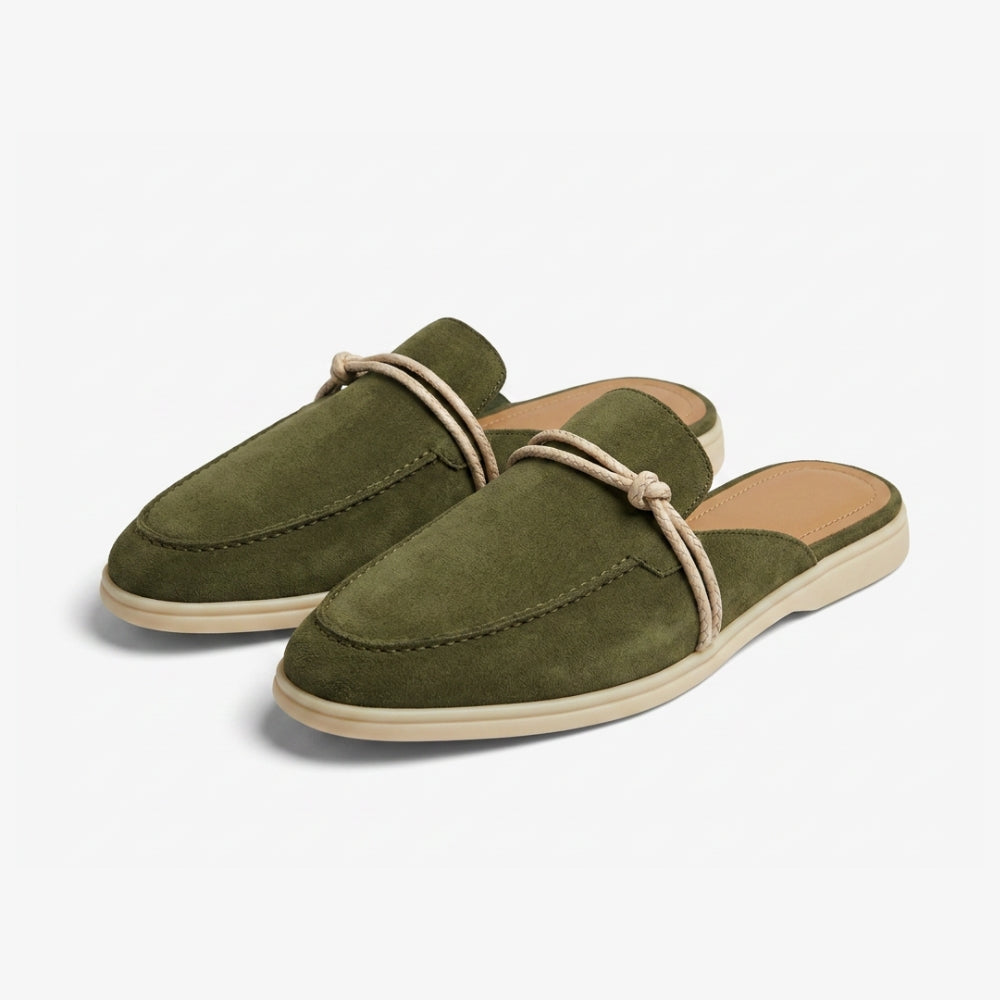 Loafer muiltjes van suèdeleer voor dames met zeemansknoop