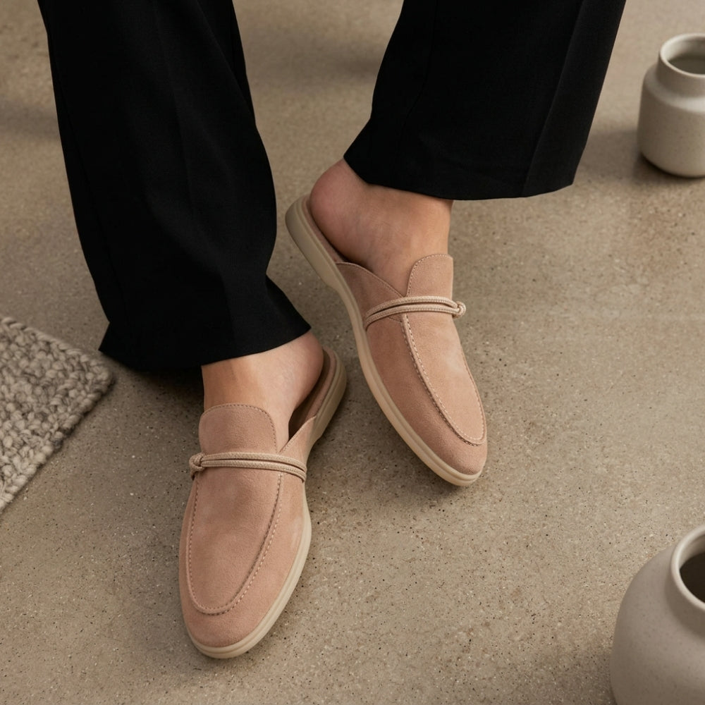 Loafer muiltjes van suèdeleer voor dames met zeemansknoop