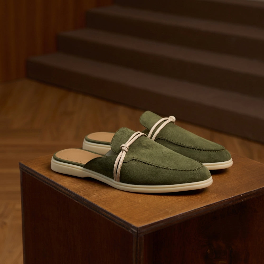 Loafer muiltjes van suèdeleer voor dames met zeemansknoop