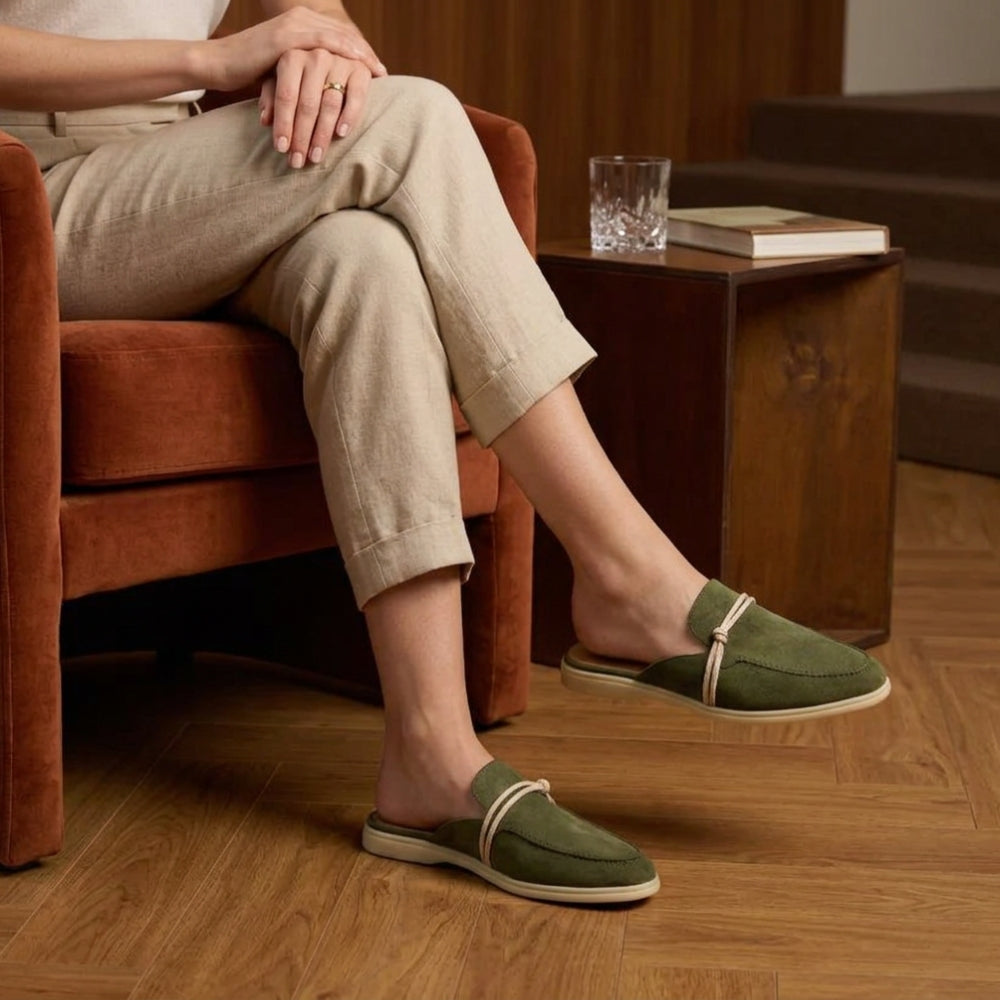 Loafer muiltjes van suèdeleer voor dames met zeemansknoop