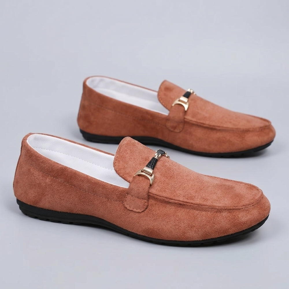 Ademende cognac loafers voor heren met suède-look