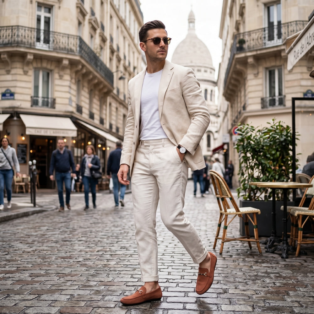 Ademende cognac loafers voor heren met suède-look