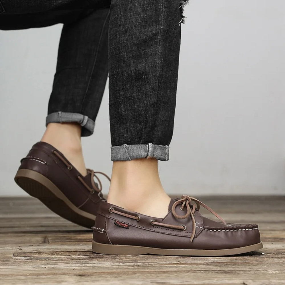 Bruine leren boot loafers voor heren