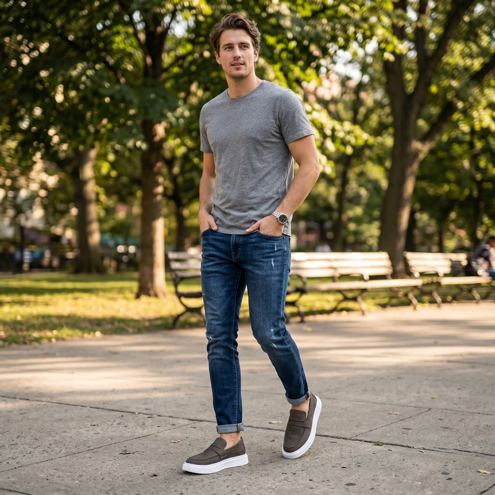 Leren loafers voor heren met antislip en witte zool