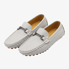 Loafers van getextureerd leer voor heren met zilverkleurige gesp, Wit