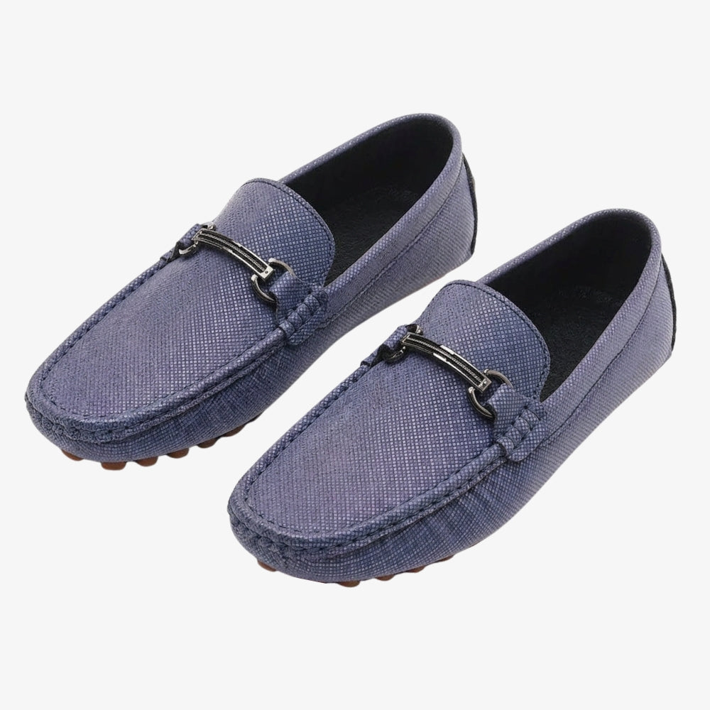 Loafers van getextureerd leer voor heren met zilverkleurige gesp