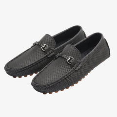 Loafers van getextureerd leer voor heren met zilverkleurige gesp, Grijze