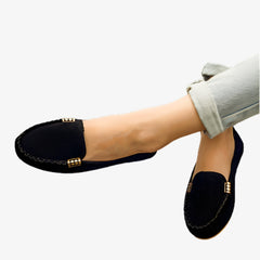 Loafers in fluweel-imitatieleer voor dames, Zwart