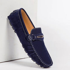Comfortabele gekleurde suède loafers voor heren, Marineblauw