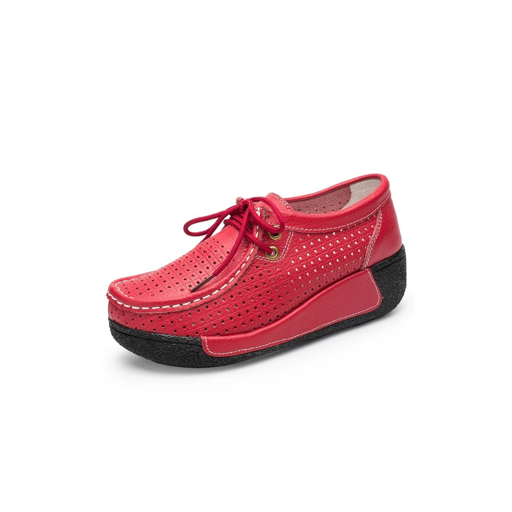 Leren dames loafers met plateauzool