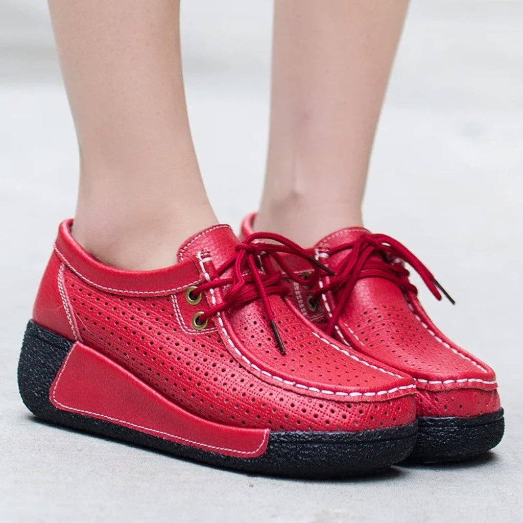 Leren dames loafers met plateauzool