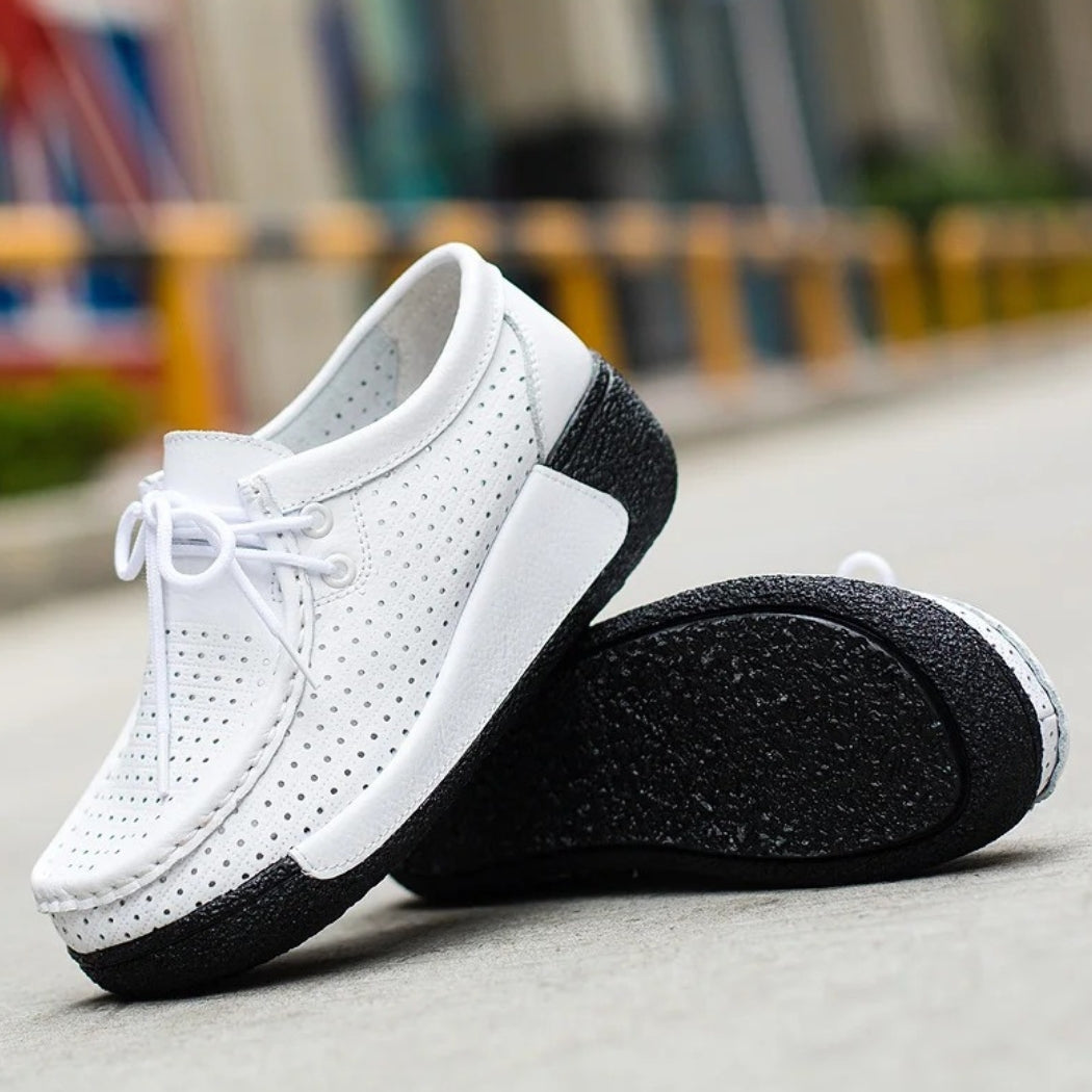 Leren dames loafers met plateauzool
