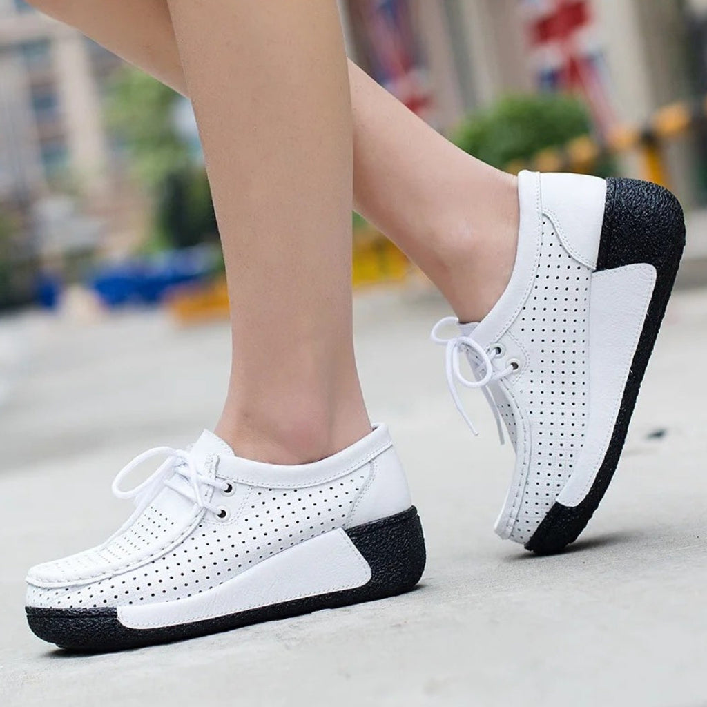 Leren dames loafers met plateauzool
