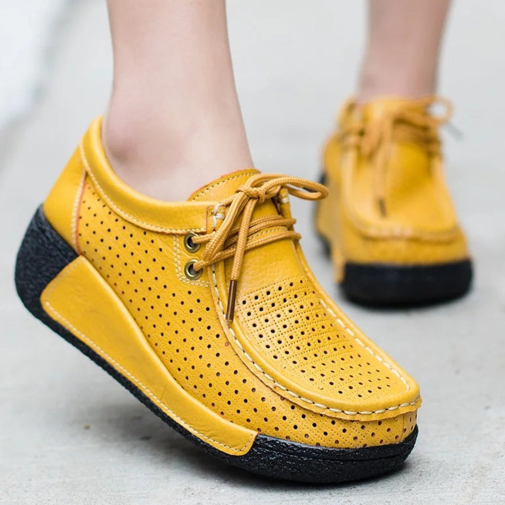 Leren dames loafers met plateauzool
