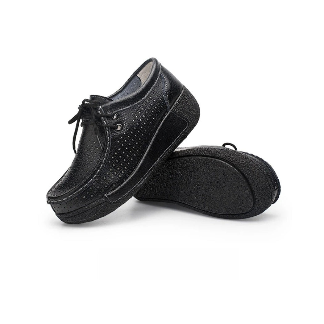 Leren dames loafers met plateauzool