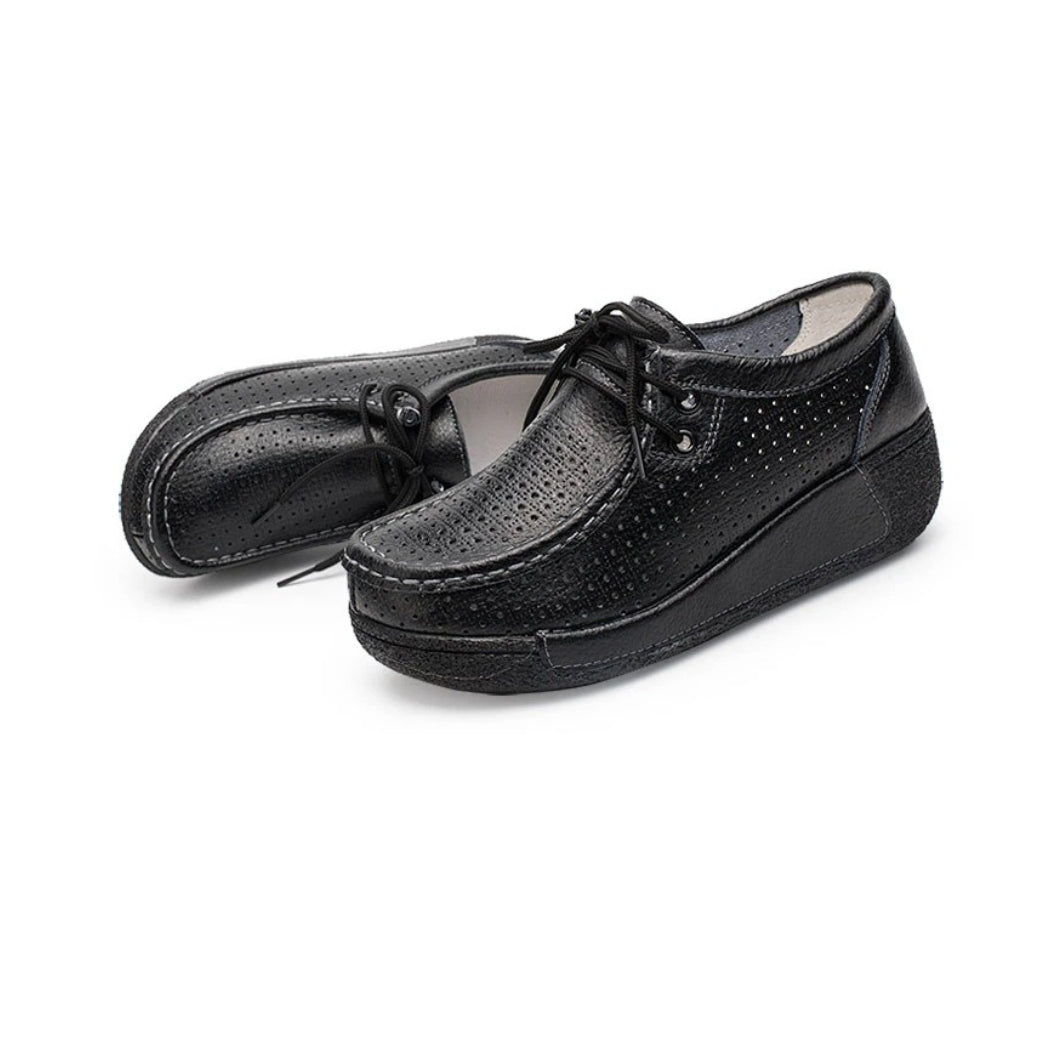 Leren dames loafers met plateauzool