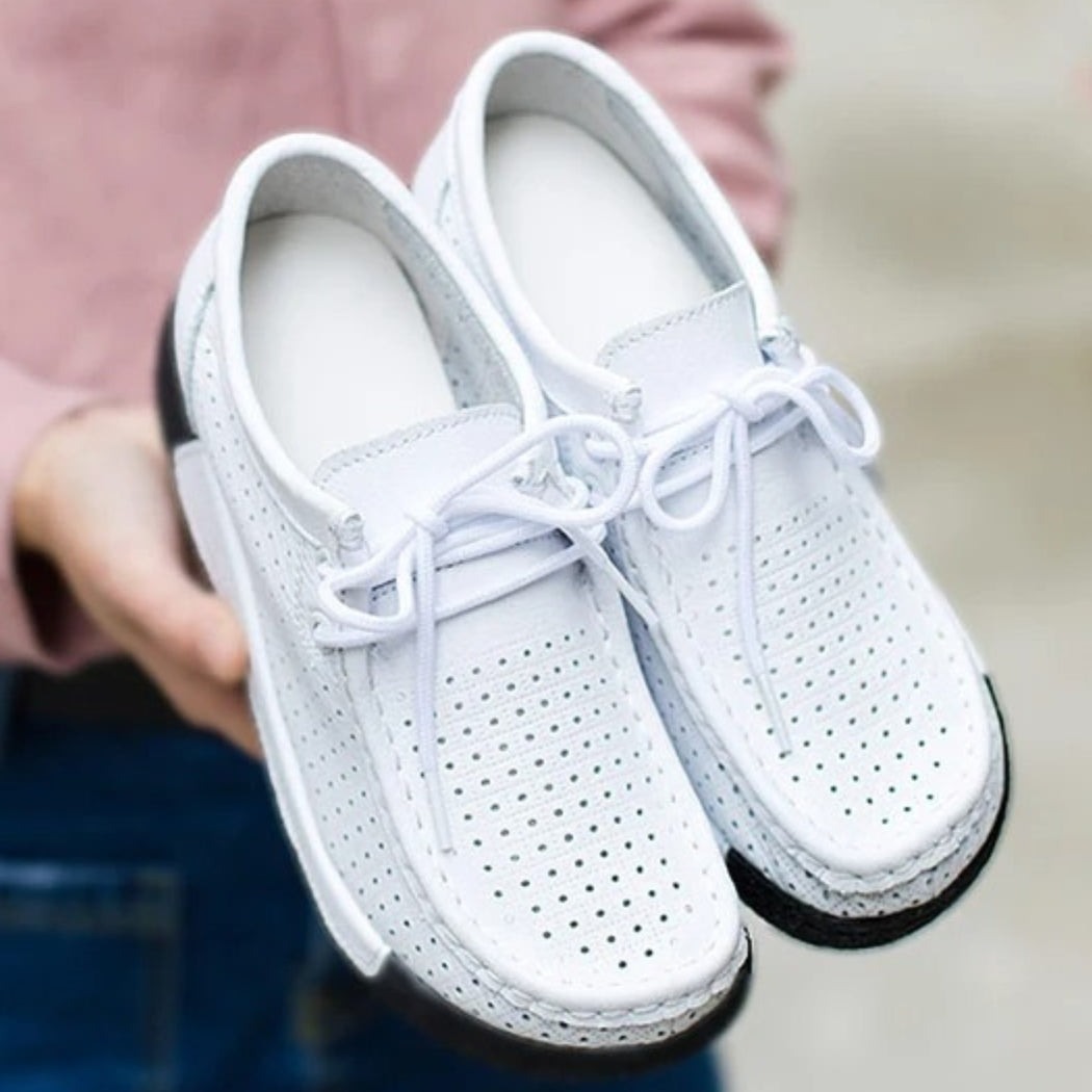 Leren dames loafers met plateauzool