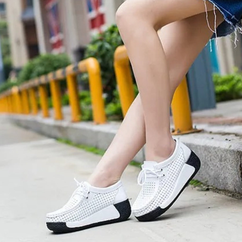 Leren dames loafers met plateauzool