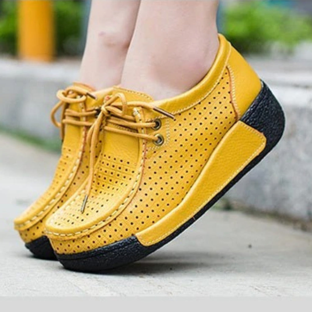 Leren dames loafers met plateauzool