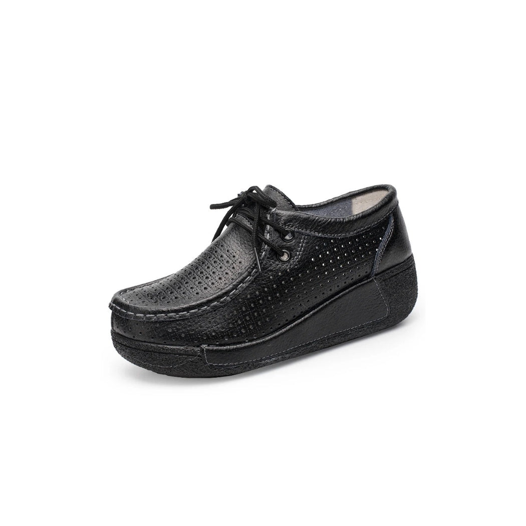 Leren dames loafers met plateauzool