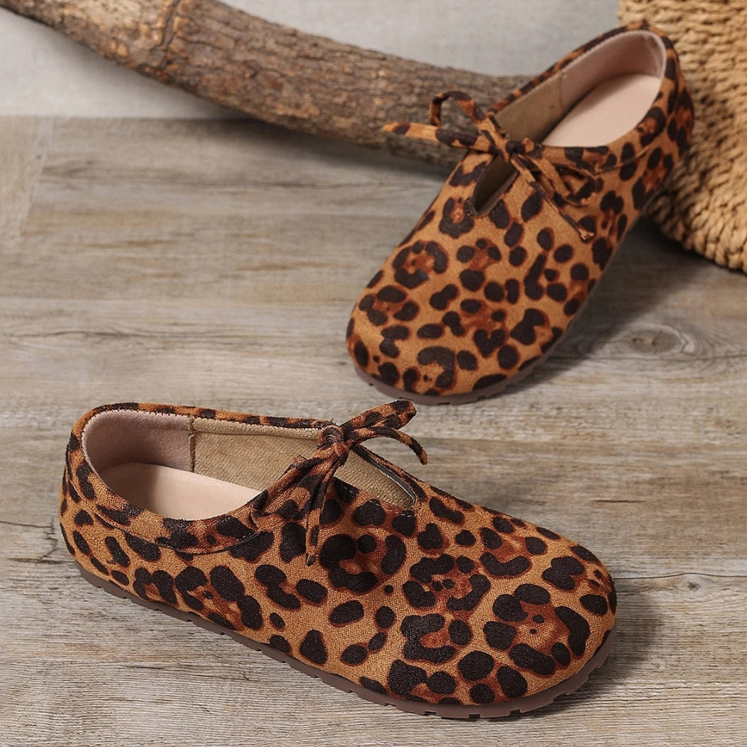 Luipaard loafers van synthetisch suède met strik voor dames
