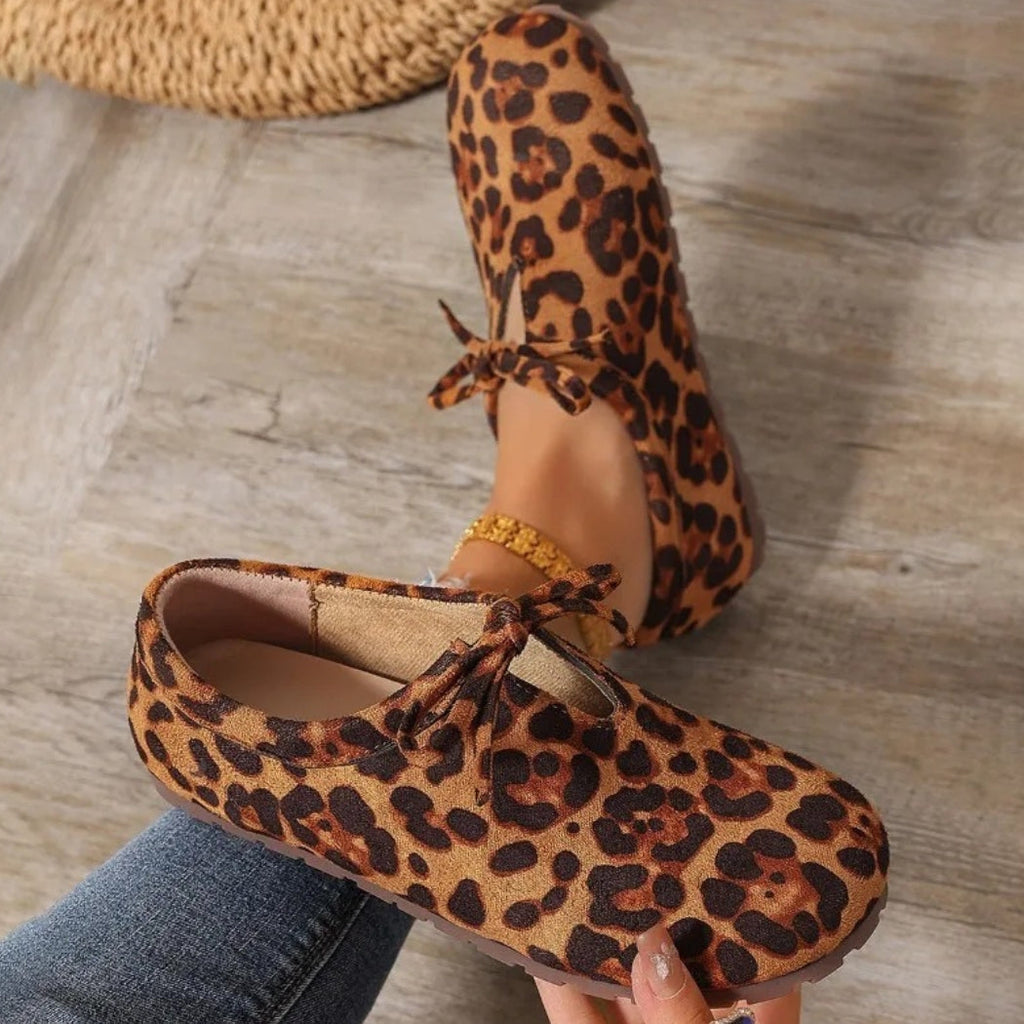 Luipaard loafers van synthetisch suède met strik voor dames