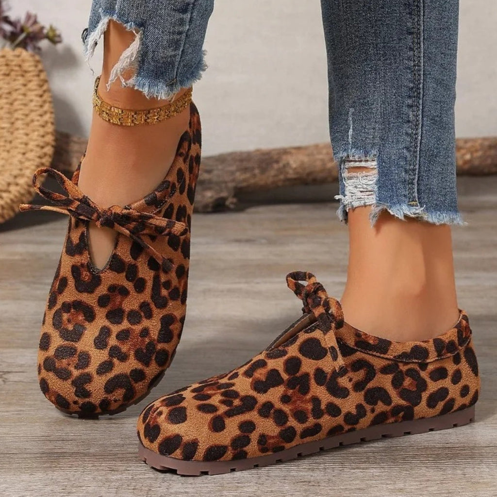 Luipaard loafers van synthetisch suède met strik voor dames